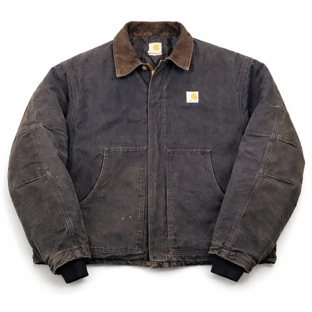 Carhartt Arctic Jacket Men's XXL Black Distressed Duck Canvas Faded Workwear VTG
